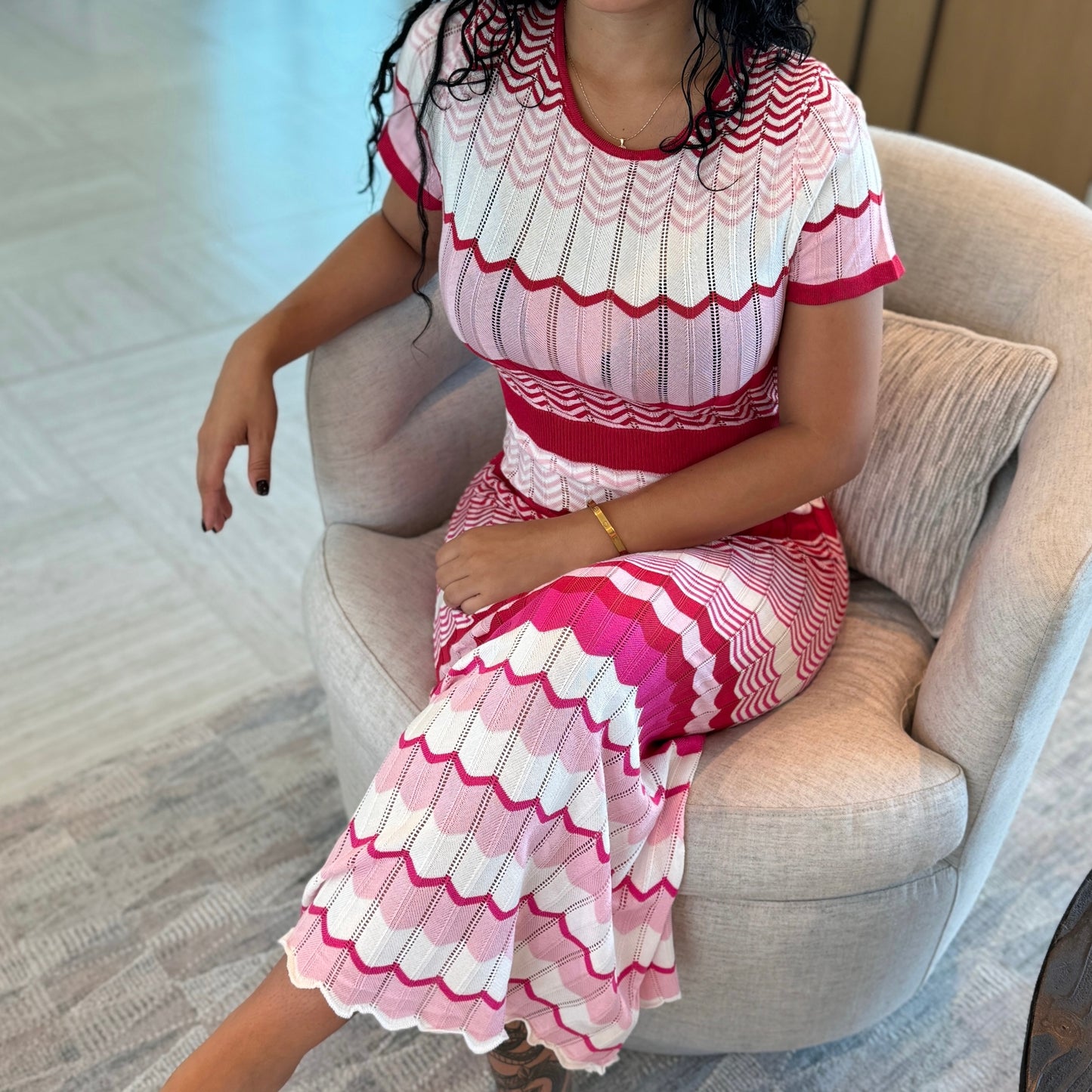 Alina pink and white knit dress