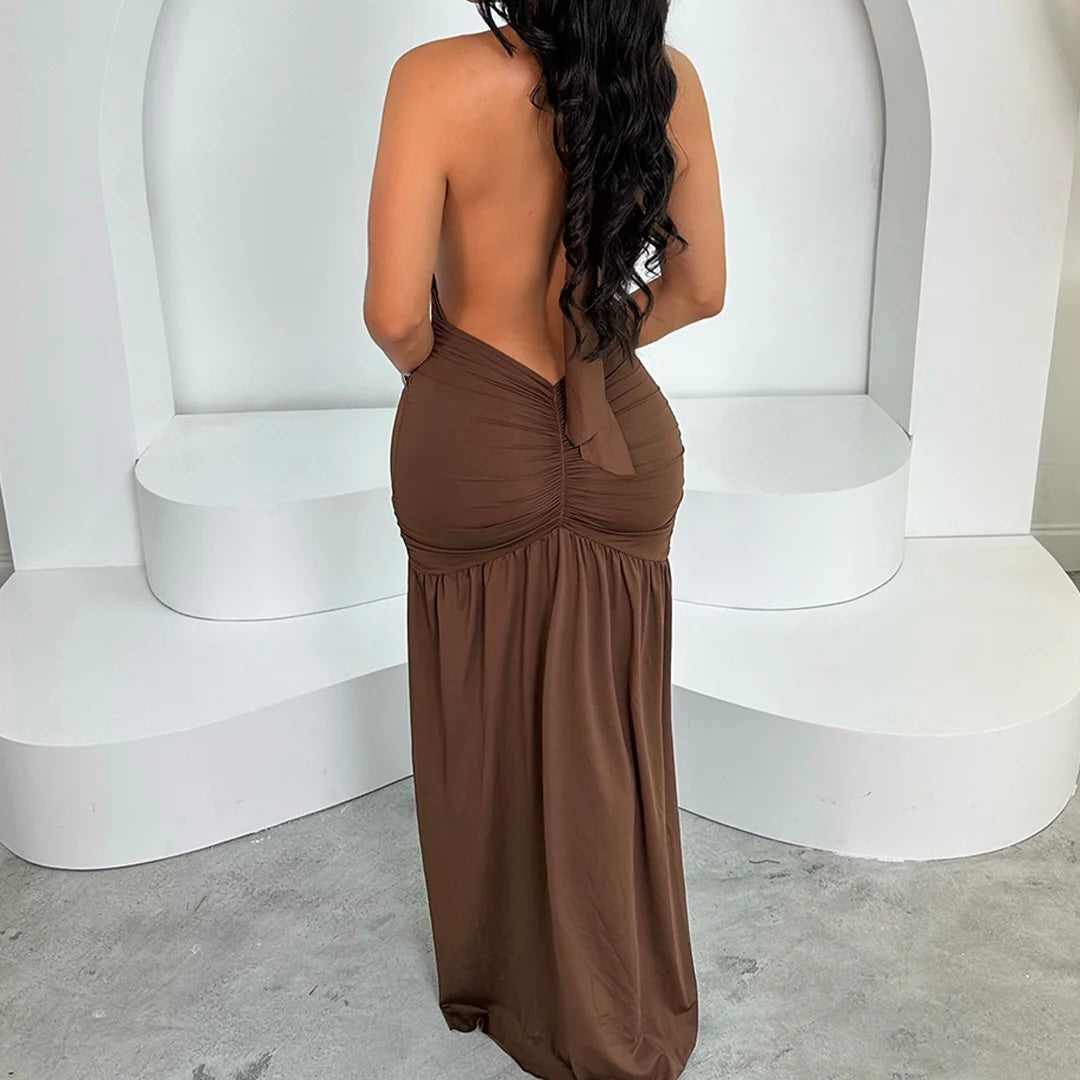 Bella mocha allure halter gown