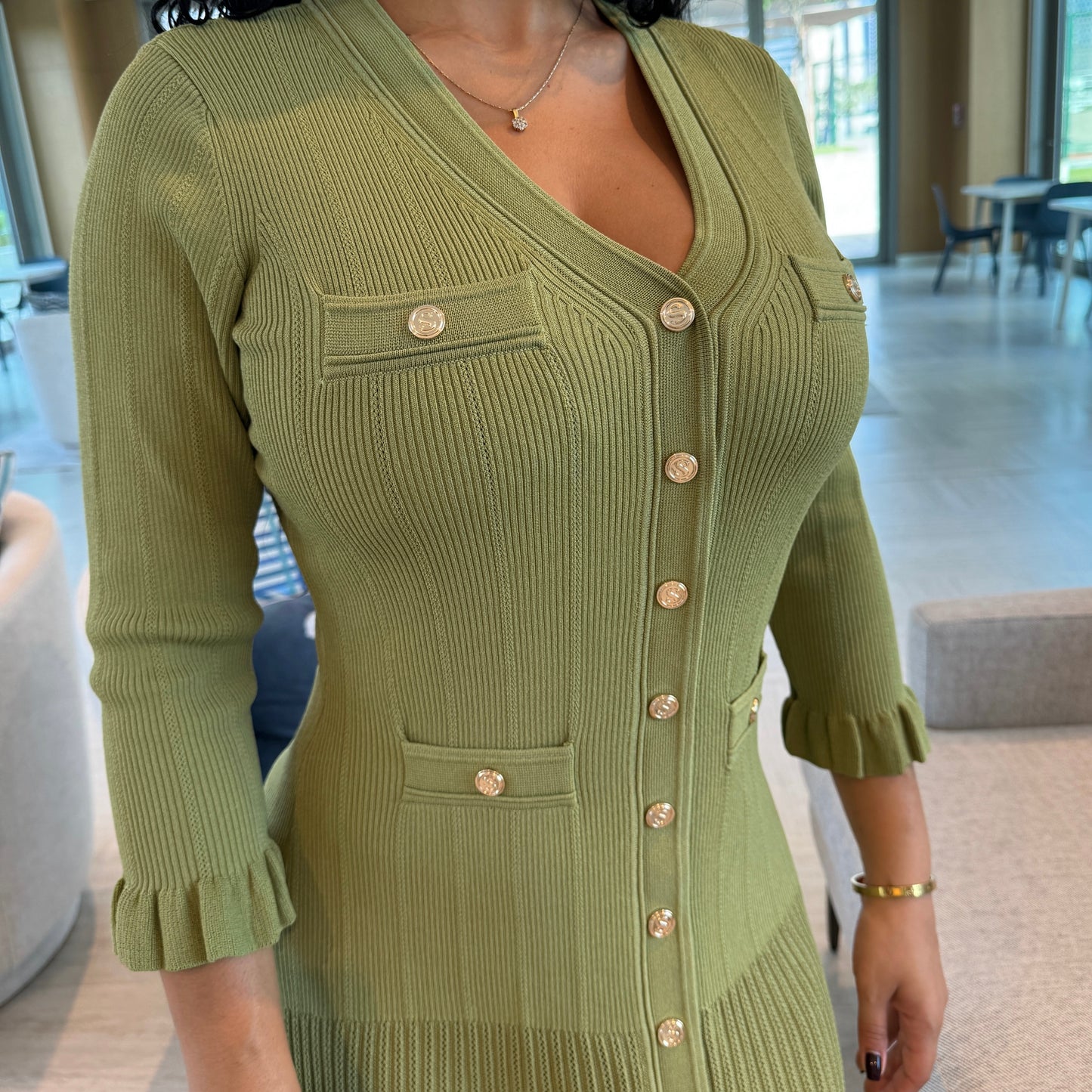 Amelia Sophisticated Green Long-Sleeve Maxi Dress