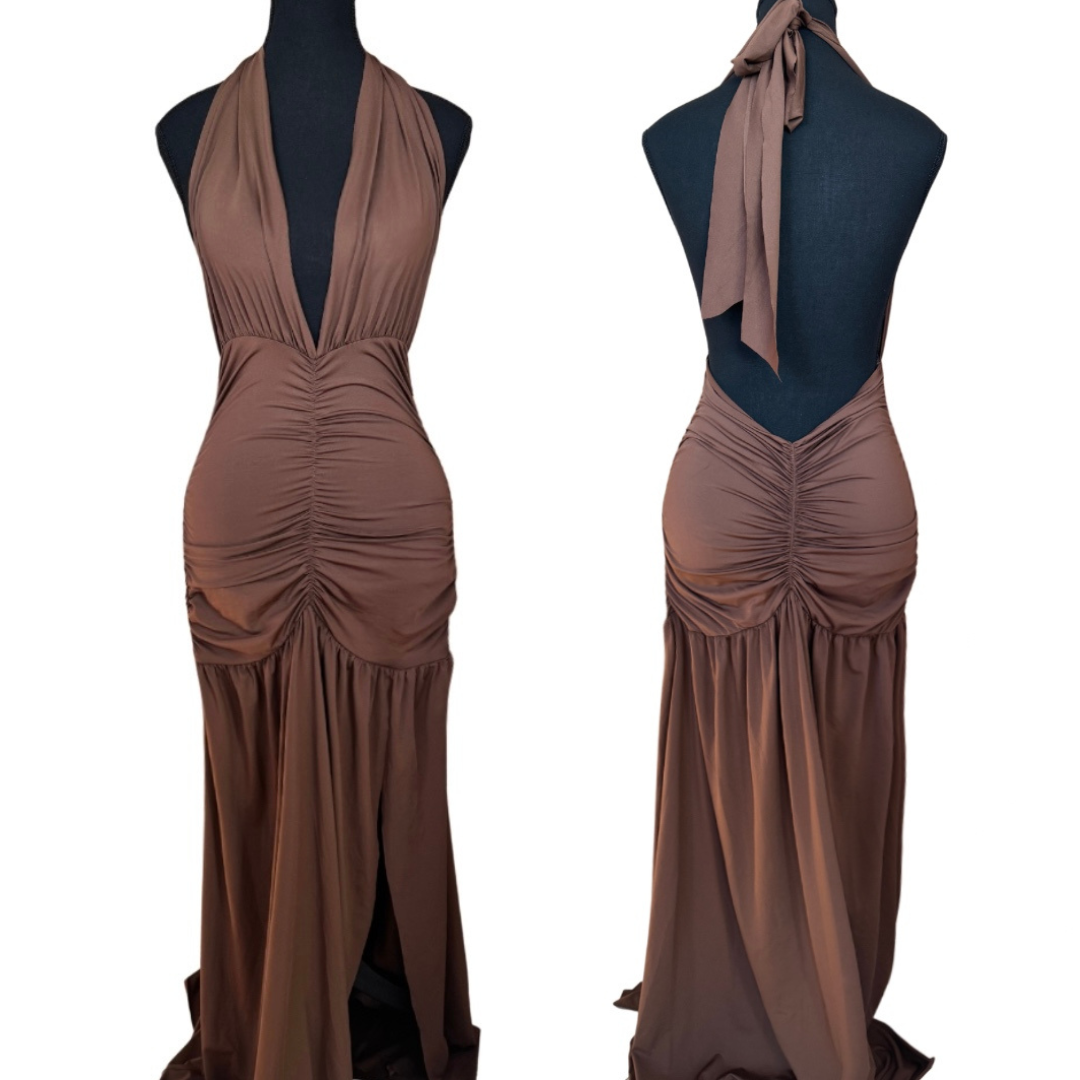 Bella mocha allure halter gown