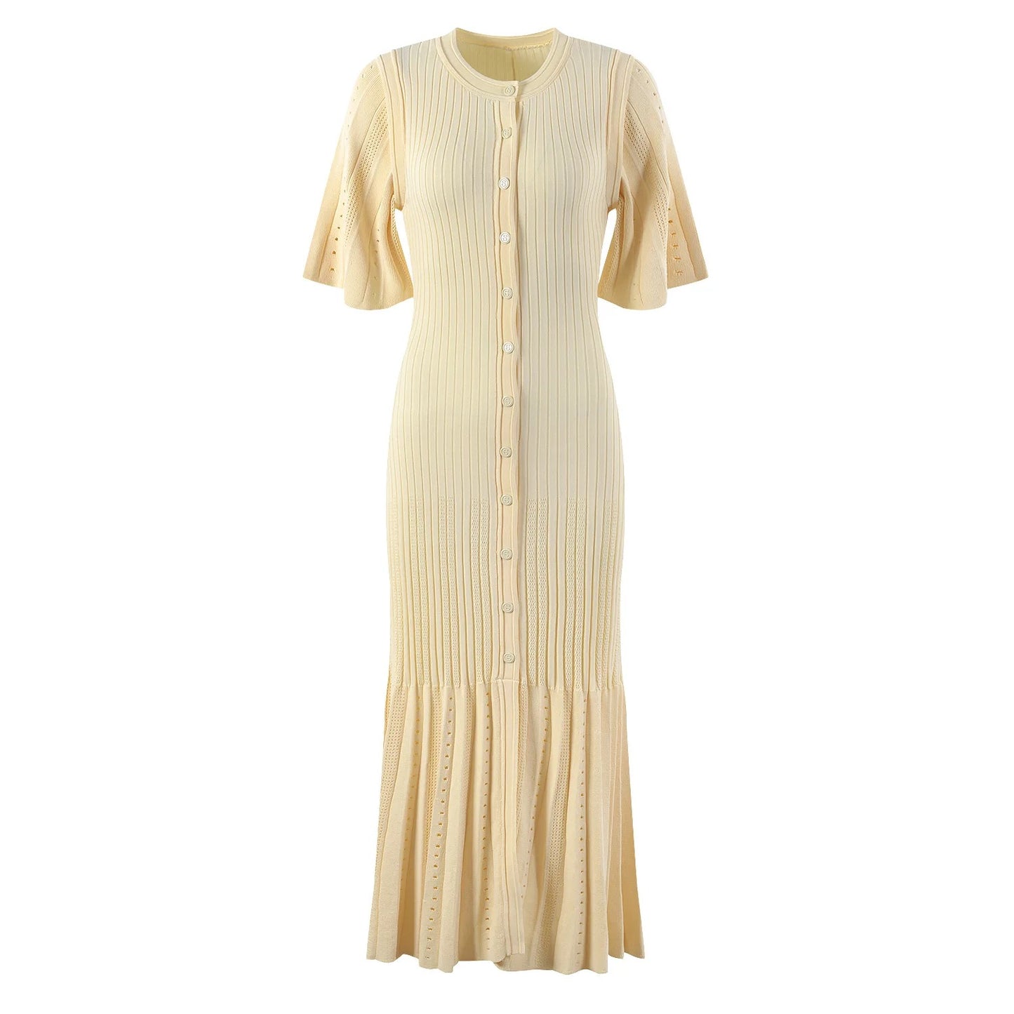 Amara Elegant Cream Button-Down Maxi Dress