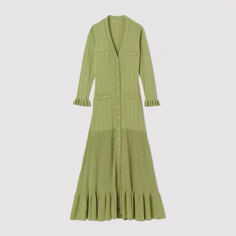 Amelia Sophisticated Green Long-Sleeve Maxi Dress